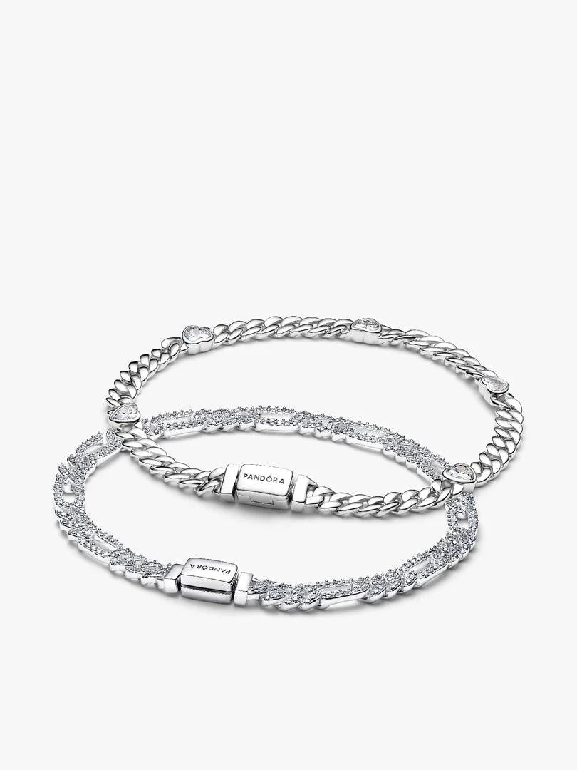 His and Hers Cuban Chain Heart and Oval Bracelet Set