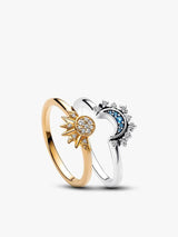 Celestial Sparkling Sun and Moon Ring Set