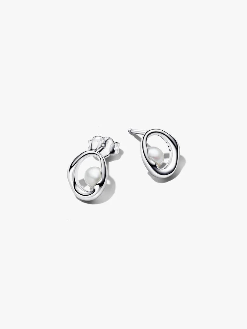 Organically Shaped Oval & Treated Freshwater Cultured Pearl Stud Earrings