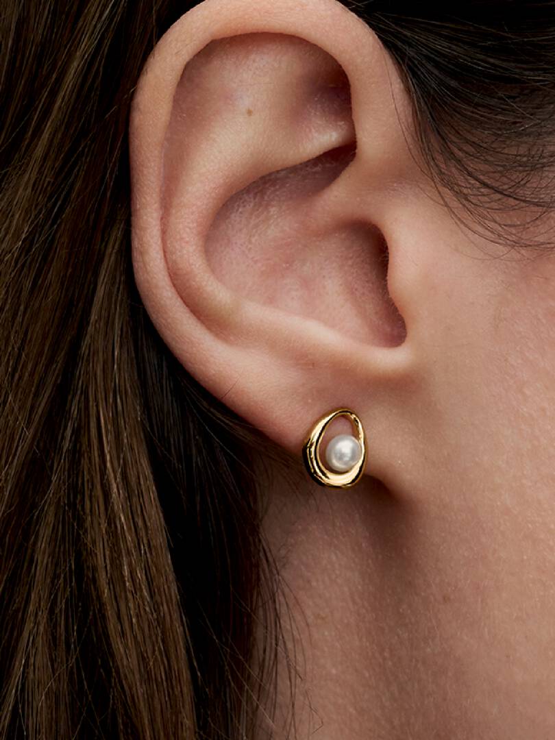 Organically Shaped Oval & Treated Freshwater Cultured Pearl Stud Earrings